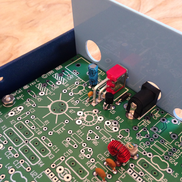 An overhead view of the NorCal 40A showing the power supply circuit and transmit filter.