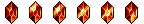 A six frame sprite sheet of an orange jewel with a moving hilight applied to it.
